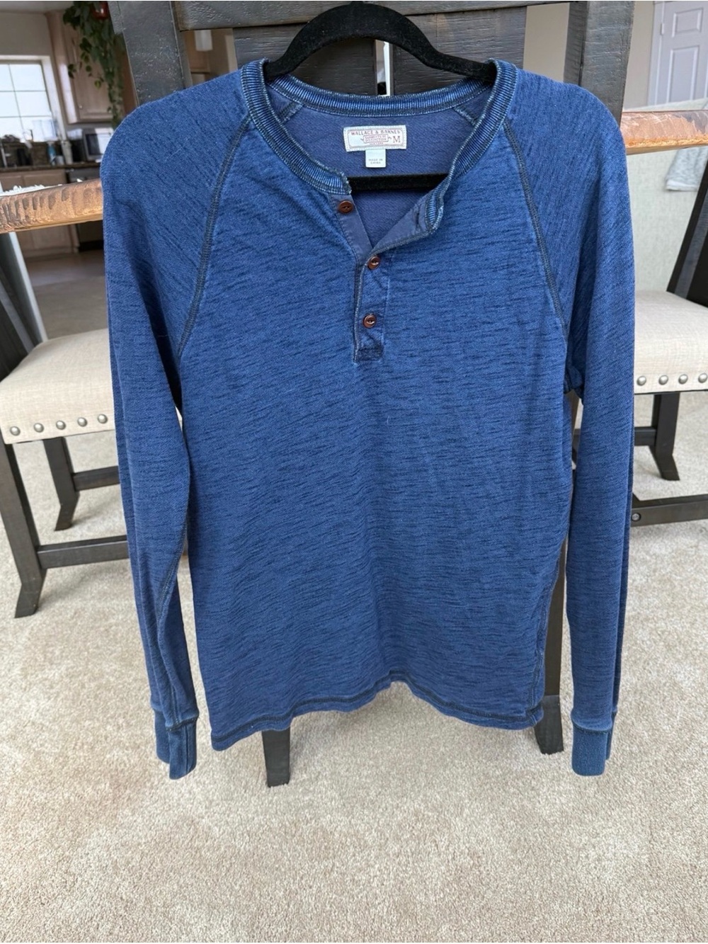 Men's Indigo Long-Sleeve Henley Shirt with Button Placket